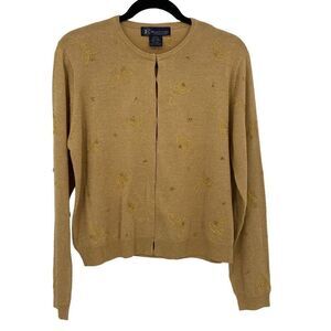 Main Line‎ By Eagles Eye Silk Blend Beaded Mistletoe Cardigan Sweater NWT Gold